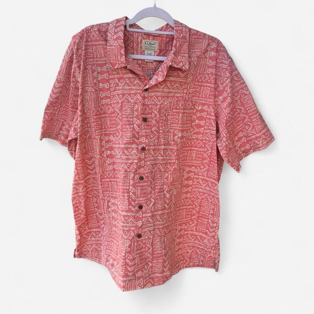 L.L.Bean cotton tropical geo printed traditional fit men’s button up shirt XL